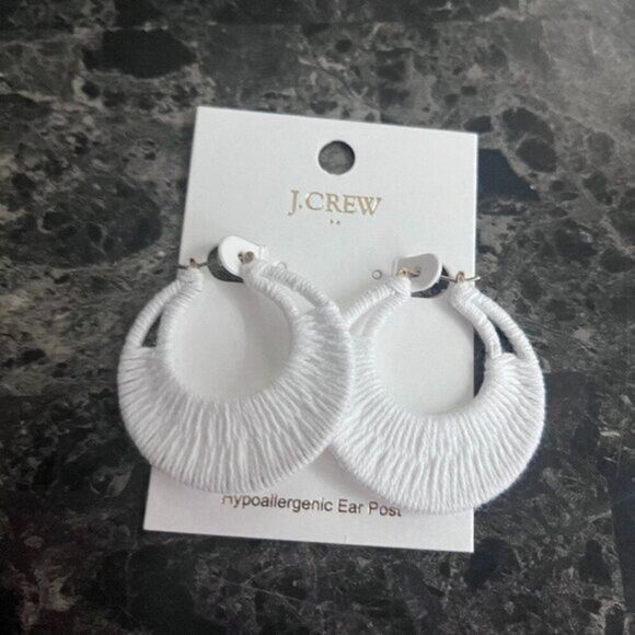 J Crew Women's Thread-wrapped Hoop White Earrings Party Office Prom - Picture 2 of 3